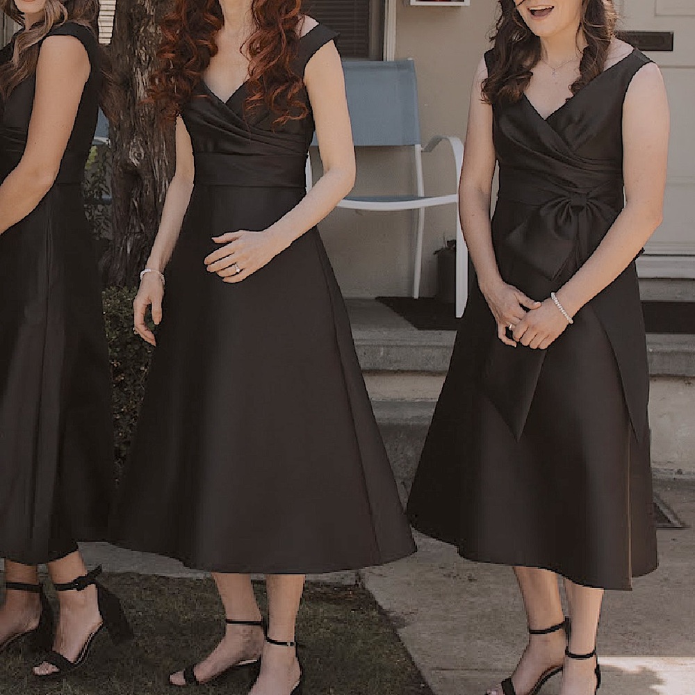 Alfred Sung size 0 Black Satin Twill off shoulder midi dress